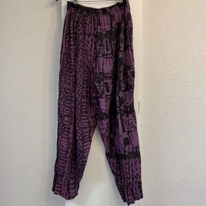 Kusnadi New York Women's S Smocked High Waist Harem Pants Boho Handmade Purple